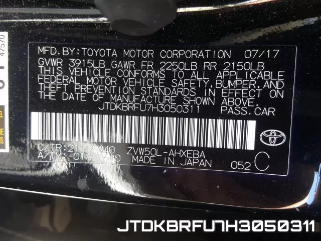 JTDKBRFU7H3050311 фото 2