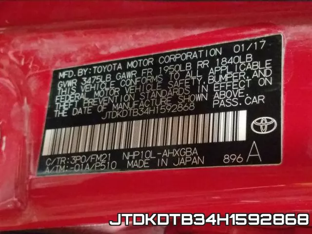 JTDKDTB34H1592868 фото 2