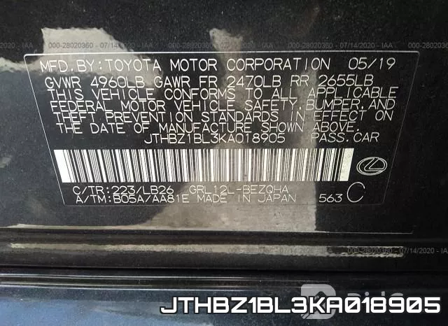JTHBZ1BL3KA018905 фото 10