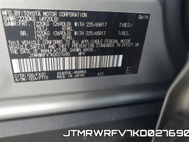 JTMRWRFV7KD027690 фото 2