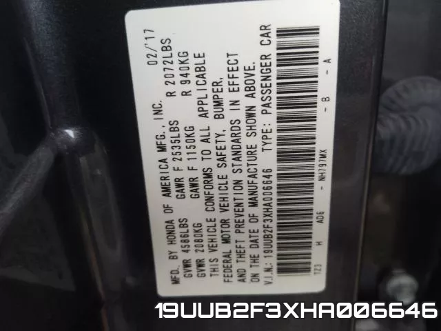 19UUB2F3XHA006646 фото 2