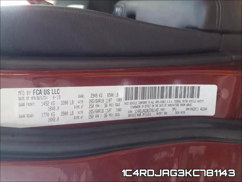 1C4RDJAG3KC781143 фото 2