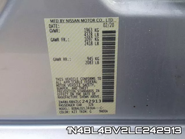 1N4BL4BV2LC242913 фото 2