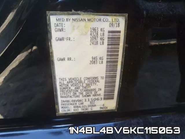1N4BL4BV6KC115063 фото 2