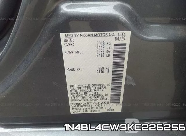 1N4BL4CW3KC226256 фото 10