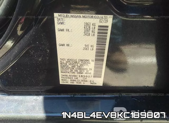 1N4BL4EV8KC189807 фото 10