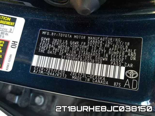 2T1BURHE8JC038150 фото 2