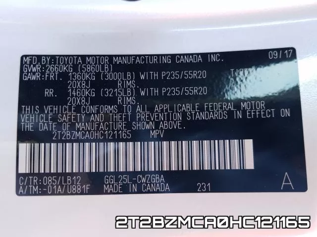 2T2BZMCA0HC121165 фото 2