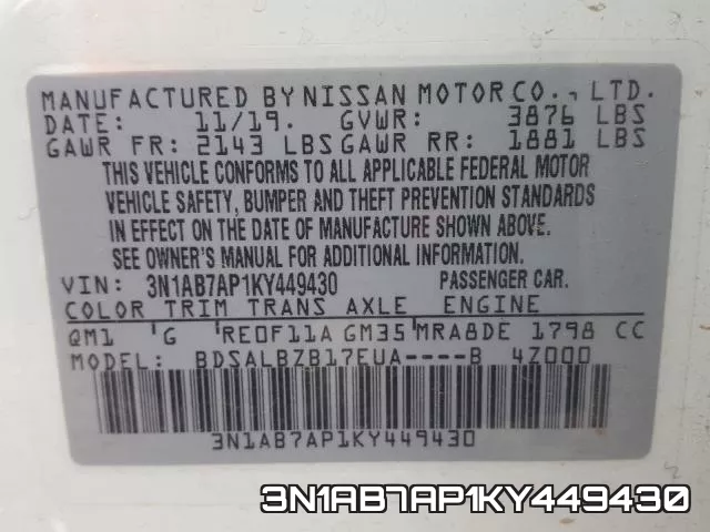3N1AB7AP1KY449430 фото 2