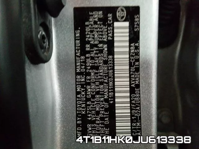 4T1B11HK0JU613338 фото 2