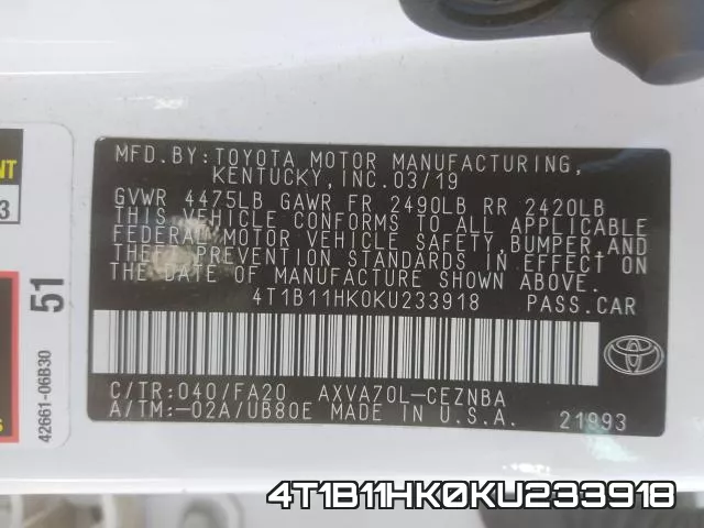 4T1B11HK0KU233918 фото 2