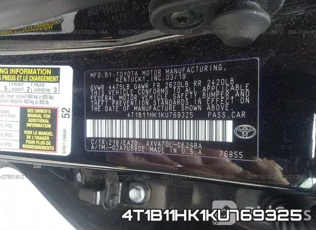 4T1B11HK1KU769325 фото 10