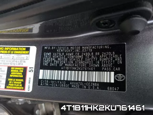 4T1B11HK2KU761461 фото 2
