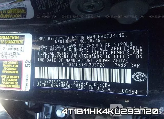 4T1B11HK4KU293720 фото 10