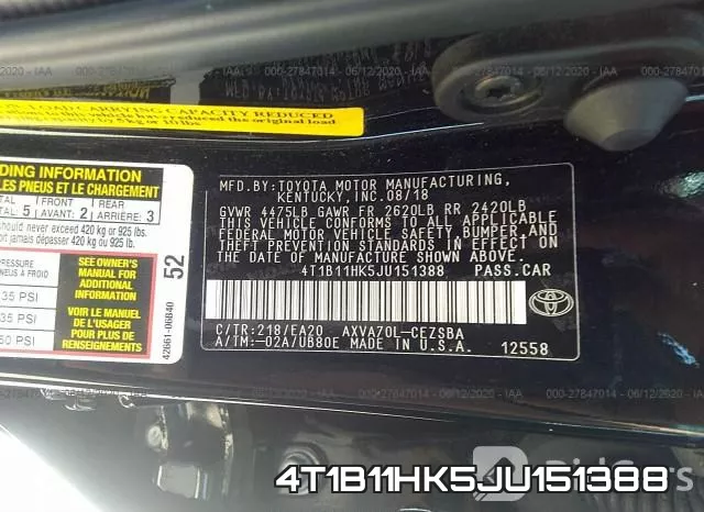 4T1B11HK5JU151388 фото 10