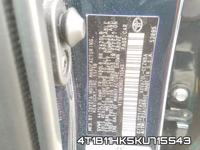 4T1B11HK5KU715543 фото 2