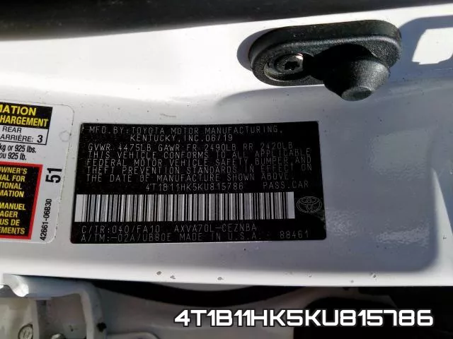 4T1B11HK5KU815786 фото 2