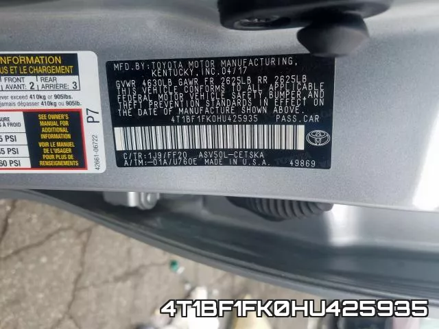 4T1BF1FK0HU425935 фото 2