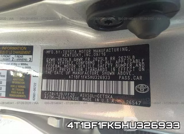 4T1BF1FK5HU326933 фото 10