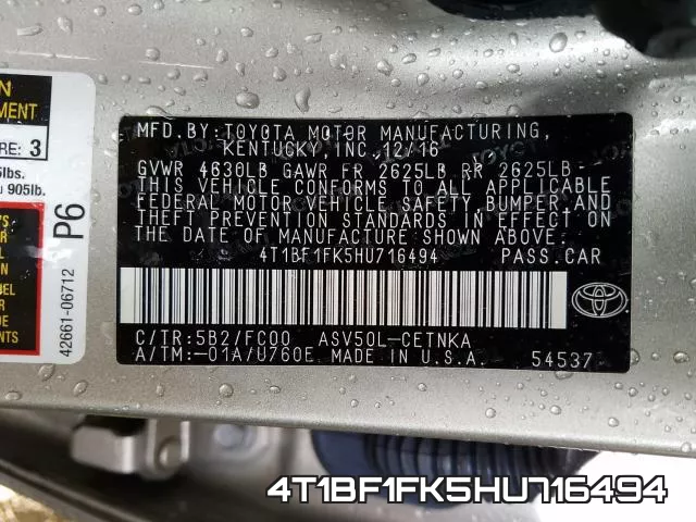 4T1BF1FK5HU716494 фото 2