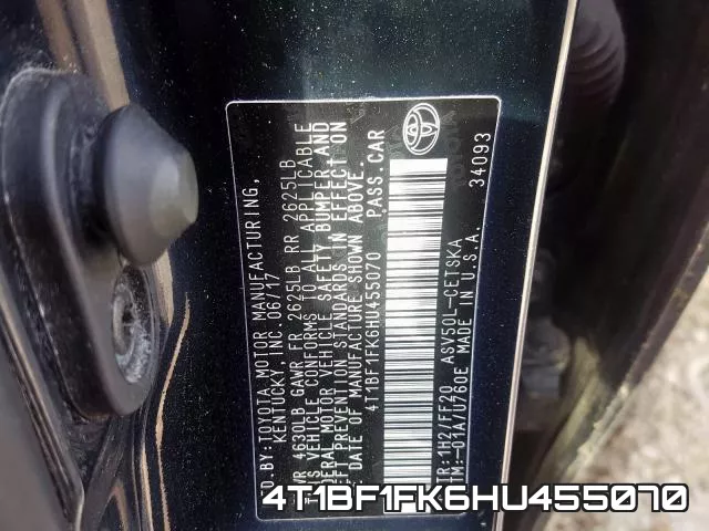4T1BF1FK6HU455070 фото 2