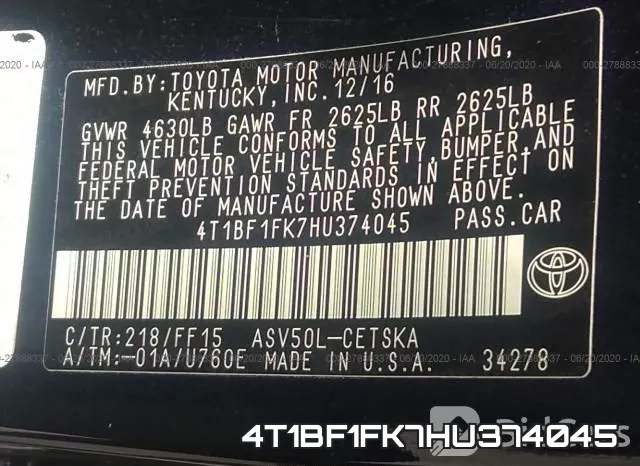 4T1BF1FK7HU374045 фото 10