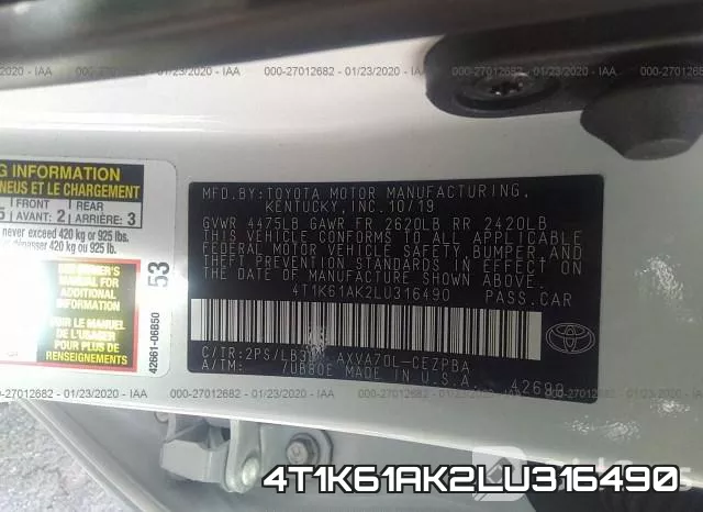 4T1K61AK2LU316490 фото 10