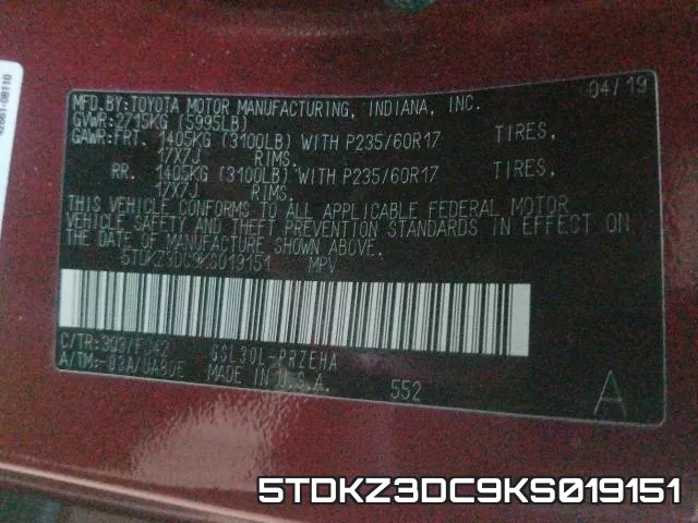 5TDKZ3DC9KS019151 фото 2