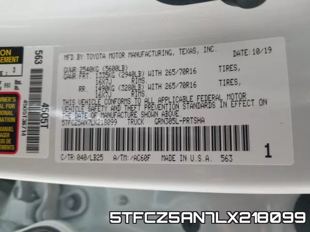 5TFCZ5AN7LX218099 фото 2