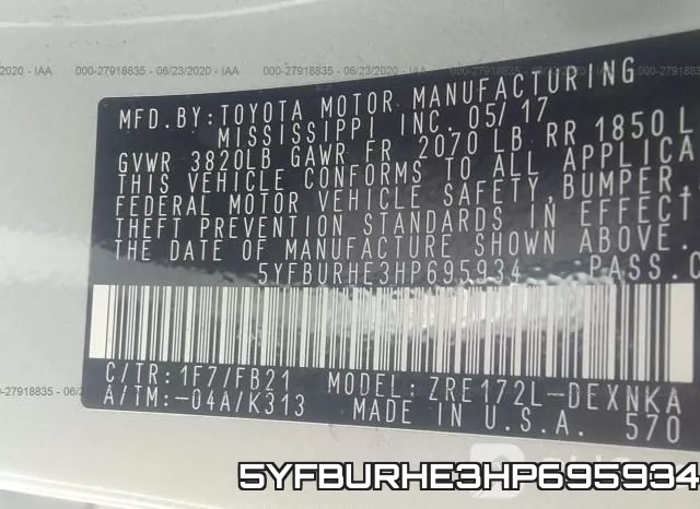 5YFBURHE3HP695934 фото 9