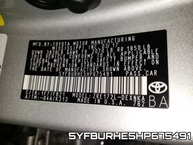 5YFBURHE5HP675491 фото 2