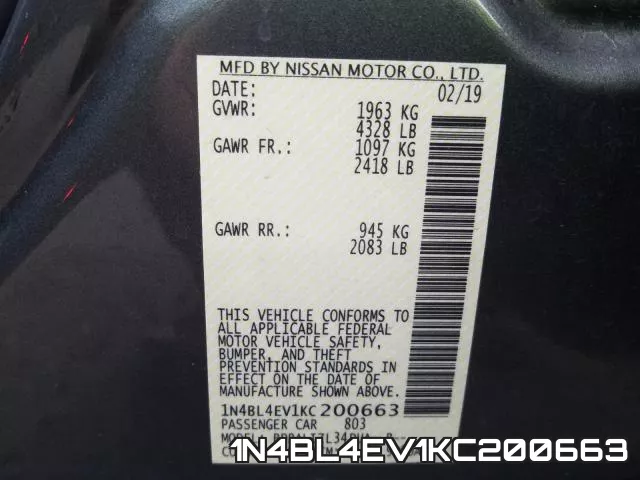 1N4BL4EV1KC200663 фото 2