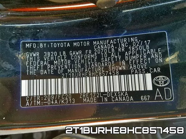 2T1BURHE8HC857458 фото 2