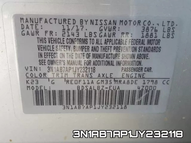 3N1AB7AP1JY232118 фото 2