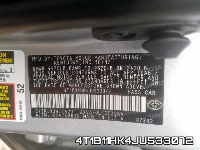 4T1B11HK4JU533072 фото 2