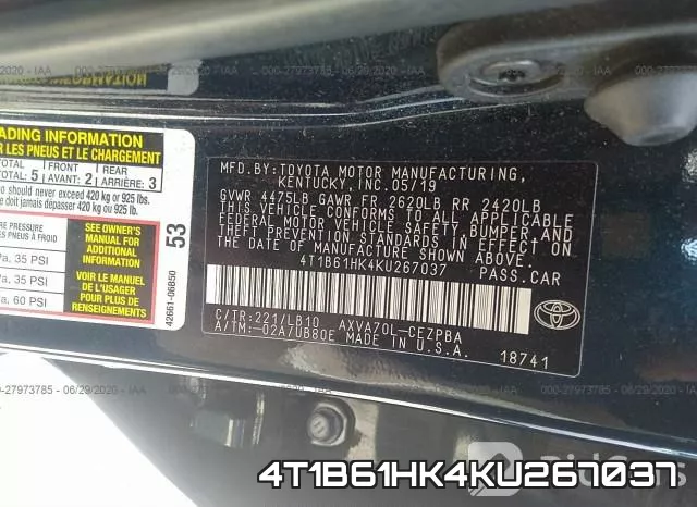 4T1B61HK4KU267037 фото 10
