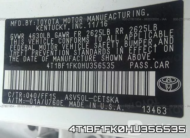 4T1BF1FK0HU356535 фото 10