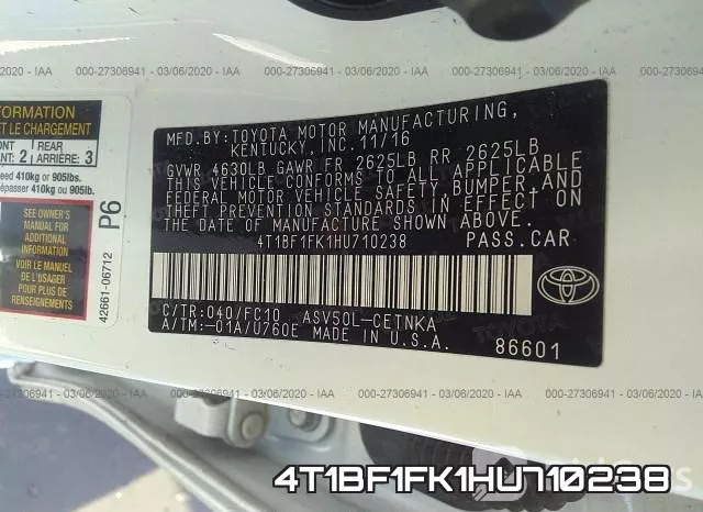4T1BF1FK1HU710238 фото 10