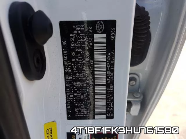 4T1BF1FK3HU761580 фото 2