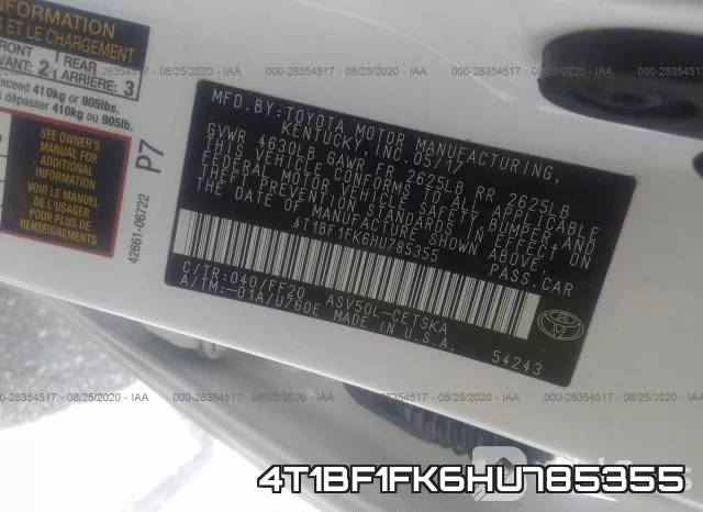 4T1BF1FK6HU785355 фото 10