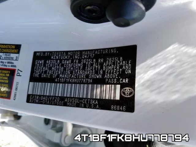 4T1BF1FK8HU778794 фото 2