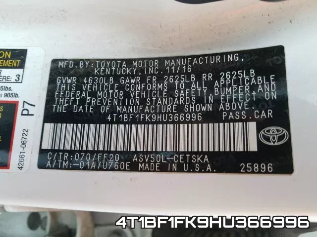 4T1BF1FK9HU366996 фото 2