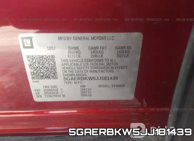 5GAERBKW5JJ181439 фото 10
