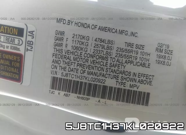 5J8TC1H37KL020922 фото 10