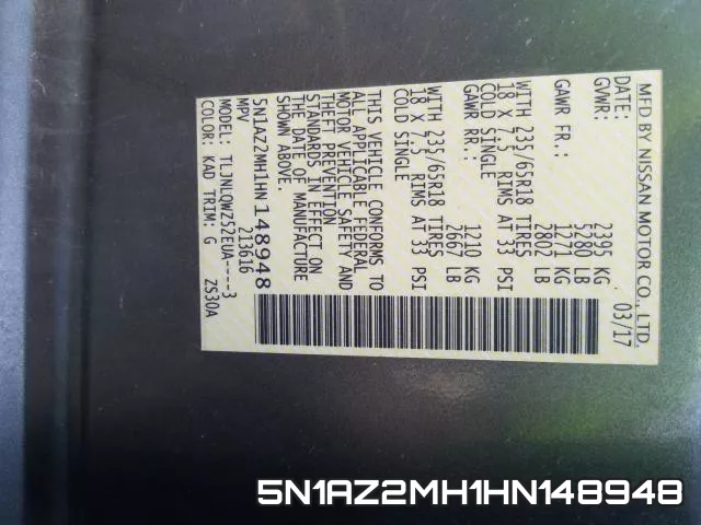 5N1AZ2MH1HN148948 фото 2