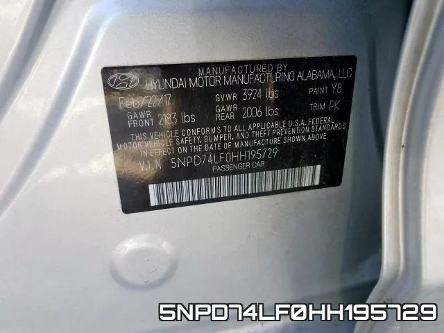 5NPD74LF0HH195729 фото 2