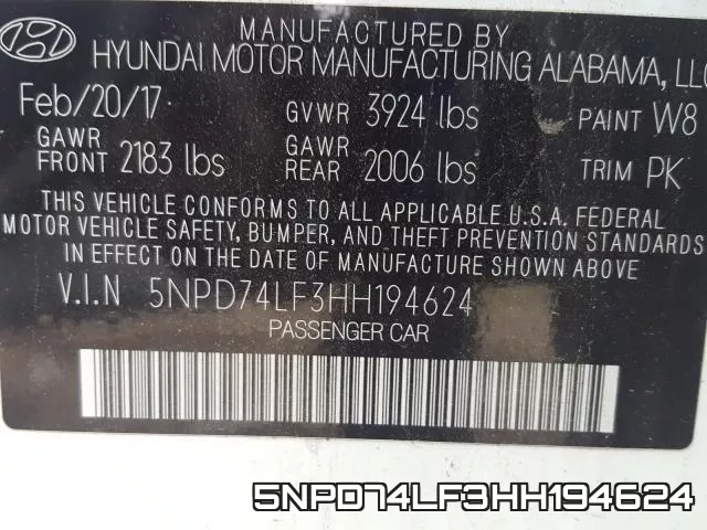 5NPD74LF3HH194624 фото 2