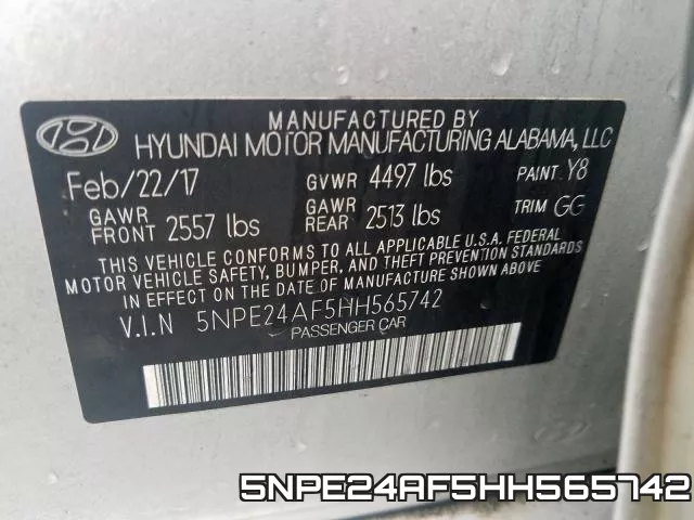 5NPE24AF5HH565742 фото 2