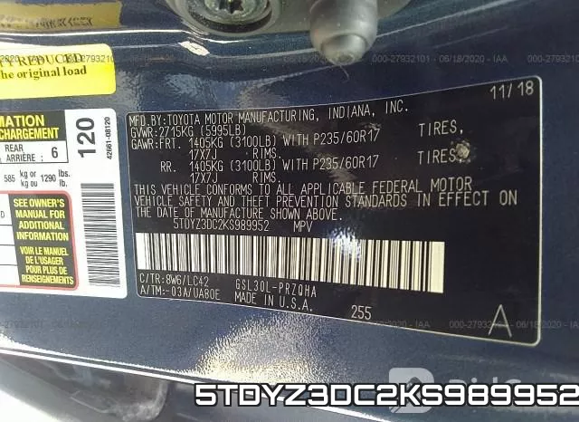 5TDYZ3DC2KS989952 фото 10