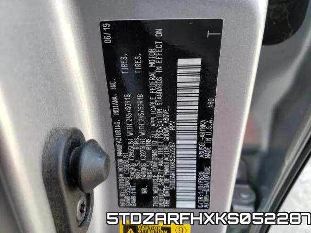 5TDZARFHXKS052287 фото 2